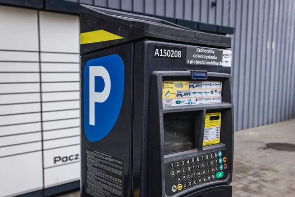 Warschau Polen Februari 2021 Close Van Een Parkeermeter Hoofdstad Van — Stockfoto