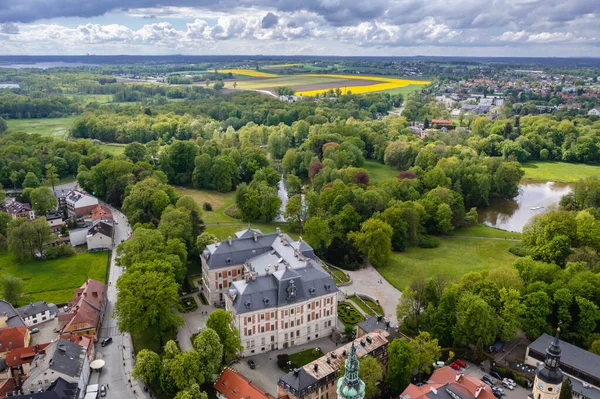 Luftaufnahme Von Schloss Und Park Pszczyna Süden Polens — Stockfoto