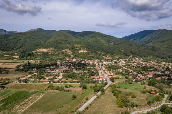 Aerial Drone Photo View Rose Fields Skobelevo Village Rose Valley — Stock Photo, Image