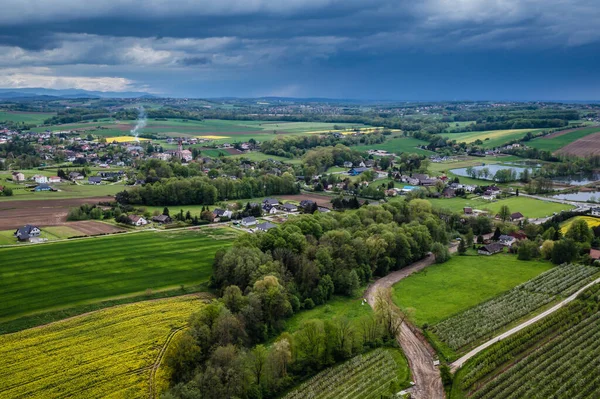 Drone Photo Rural Area Miedzyrzecze Gorne Small Village Bielsko County — Zdjęcie stockowe