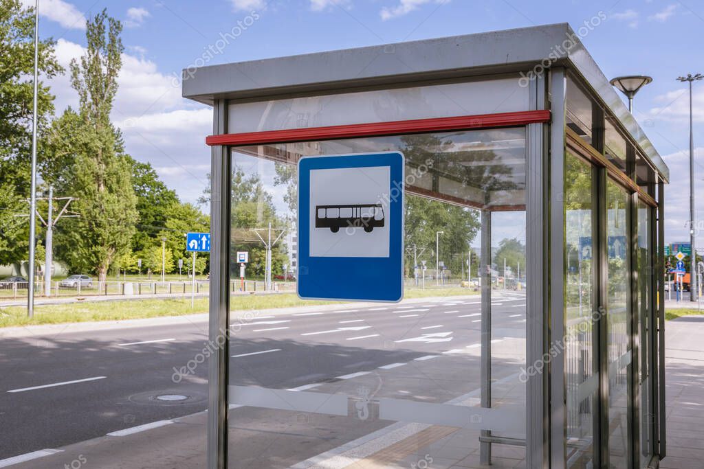 Bus stop on Slowackiego Street Warsaw, Poland