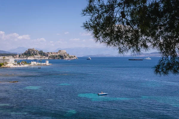 Aerial View Ionian Sea Garitsa Bay Corfu Town Corfu Island —  Fotos de Stock
