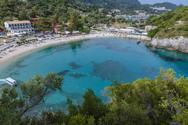 View Agios Spyridonas Beach Palaiokastritsa Village Corfu Island Greece — Fotografia de Stock