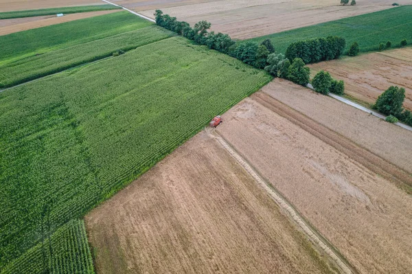 Harvester Field Mazowsze Region Poland Drone Photo — 图库照片