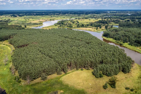 Aerial View River Bug Szumin Village Mazowsze Region Poland — Foto de Stock
