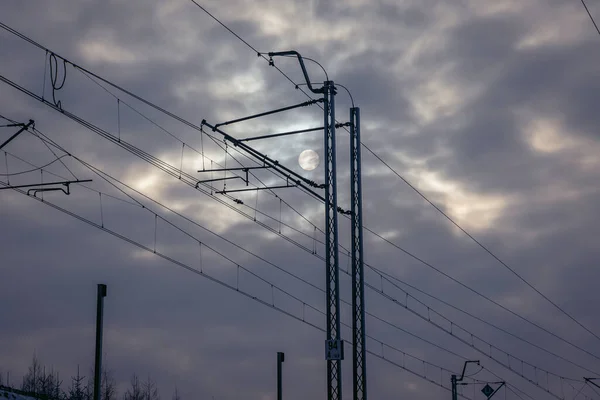 Traction Poles Next Railroad Tracks Lodz Province Poland — Foto de Stock