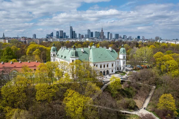 Aerial Drone Photo Ujazdow Castle Agrykola Park Warsaw City Poland — Stockfoto