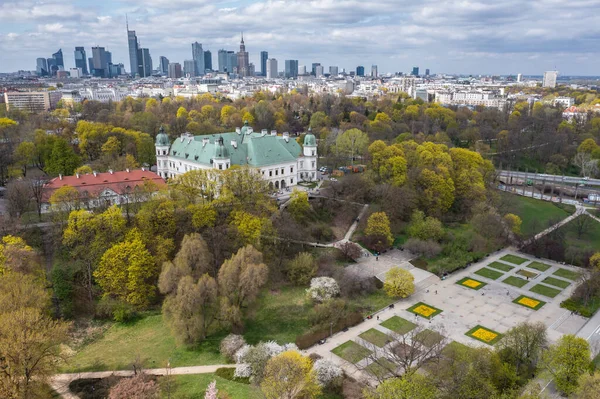 Aerial View Ujazdow Castle Agrykola Park Downtown Warsaw City Poland — Stockfoto
