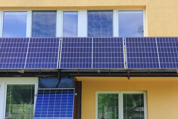 Solar panels on a house balcony in Terlicko village, Czech Republic