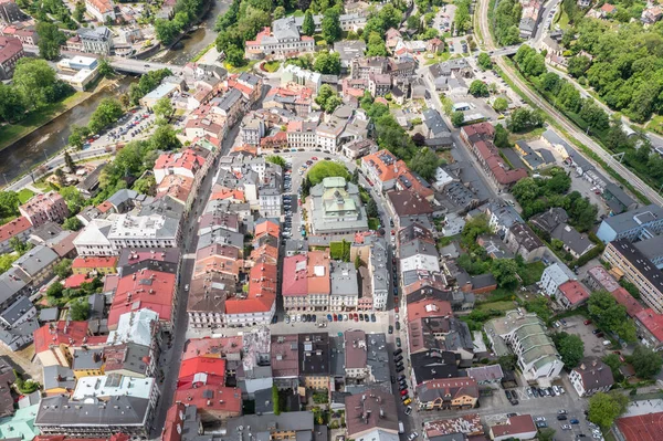 Αεροφωτογραφία Drone Του Ιστορικού Τμήματος Της Πόλης Cieszyn Πολωνία — Φωτογραφία Αρχείου