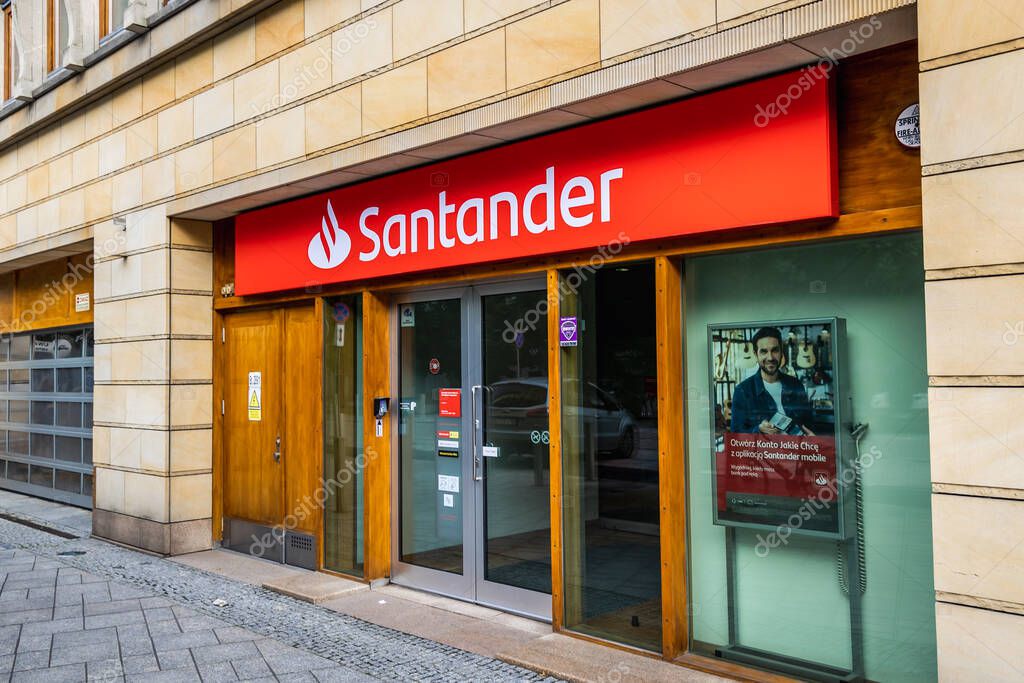 Warsaw, Poland - August 28, 2021: Santander Bank in Warsaw city
