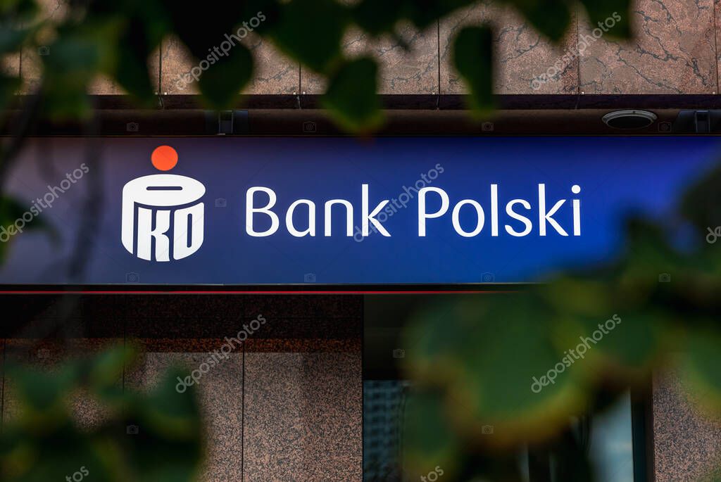 Warsaw, Poland - August 29, 2021: PKO Bank Polski bank office branch in Warsaw city
