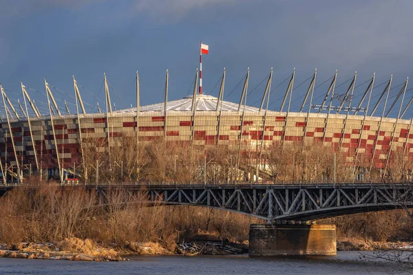 Варшава Польша Января 2022 Года Национальный Стадион Средниковский Мост Варшаве — стоковое фото