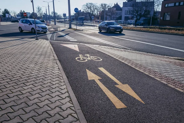 Ostrava República Checa Febrero 2022 Carril Bici Zona Vitkovice Ciudad —  Fotos de Stock