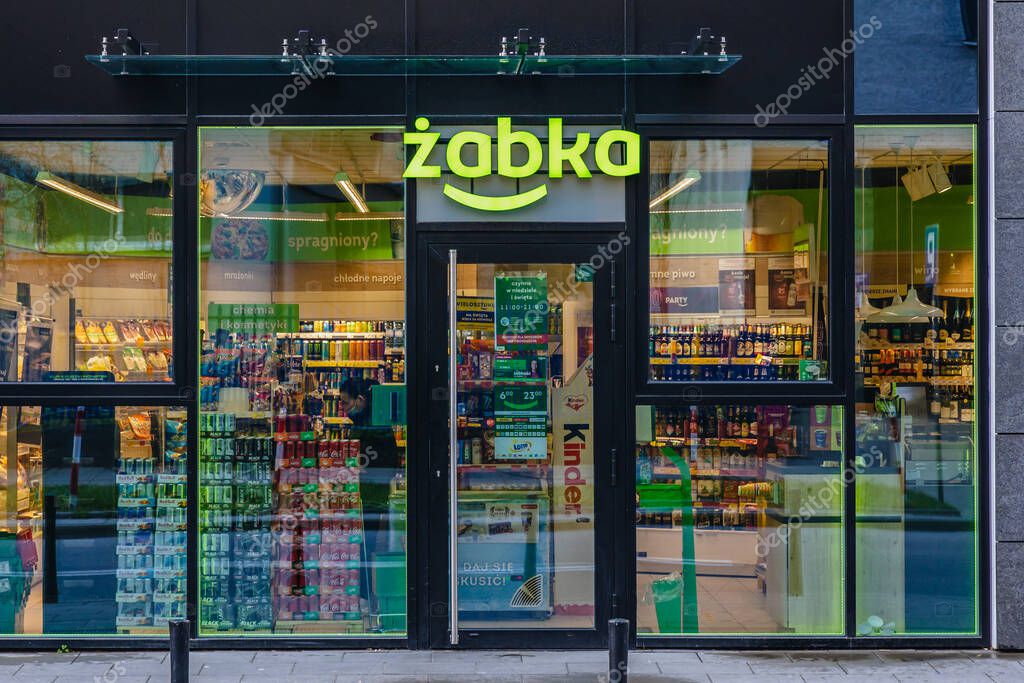 Warsaw, Poland - November 28, 2021: Entrance to Zabka store in Warsaw city