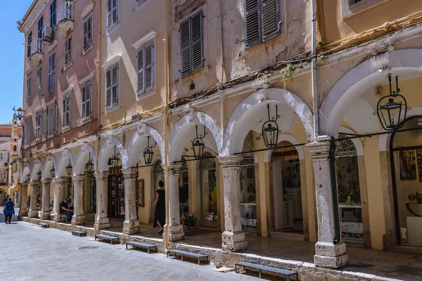 Corfu Grécia Junho 2021 Liston Arcadas Rua Pedonal Parte Histórica — Fotografia de Stock