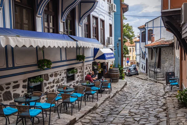 Plovdiv Bulgarije September 2021 Restaurant Straat Oude Binnenstad Architectuurreservaat Van — Stockfoto