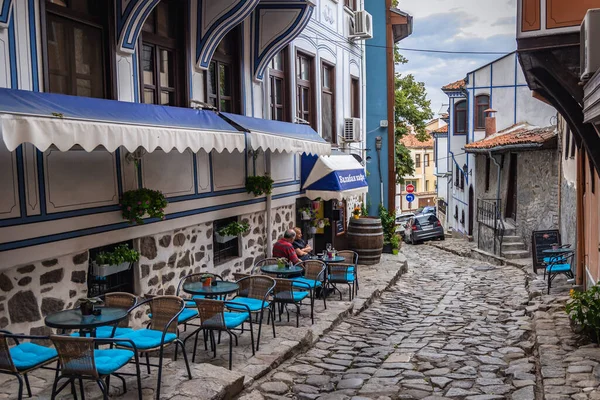 Plovdiv Bulgária Setembro 2021 Restaurante Rua Cidade Velha Reserva Arquitetônica — Fotografia de Stock