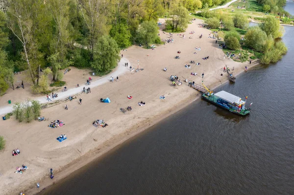 Varšava Polsko Května 2022 Vodní Tramvaj Pláži Saska Kepa Nad — Stock fotografie