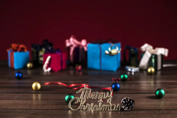 Λέξεις mary Χριστούγεννα και δώρο κουτιά — Φωτογραφία Αρχείου