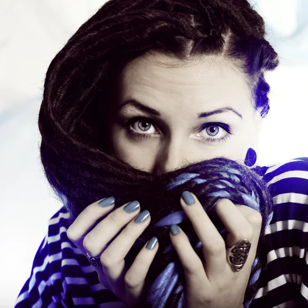 Young beautiful woman with tattoo and dreadlocks — Stock Photo, Image