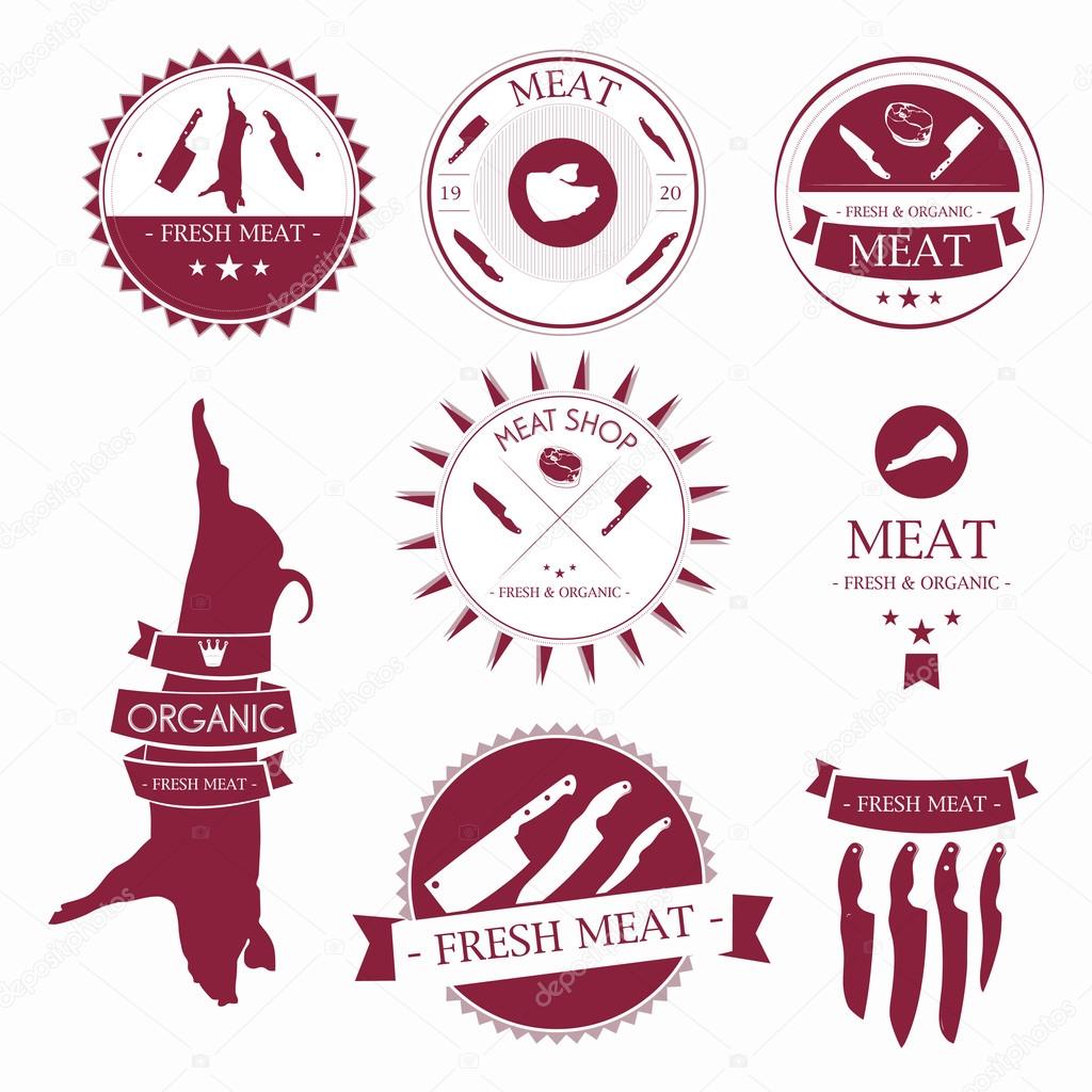 Set of meat shop labels and design elements