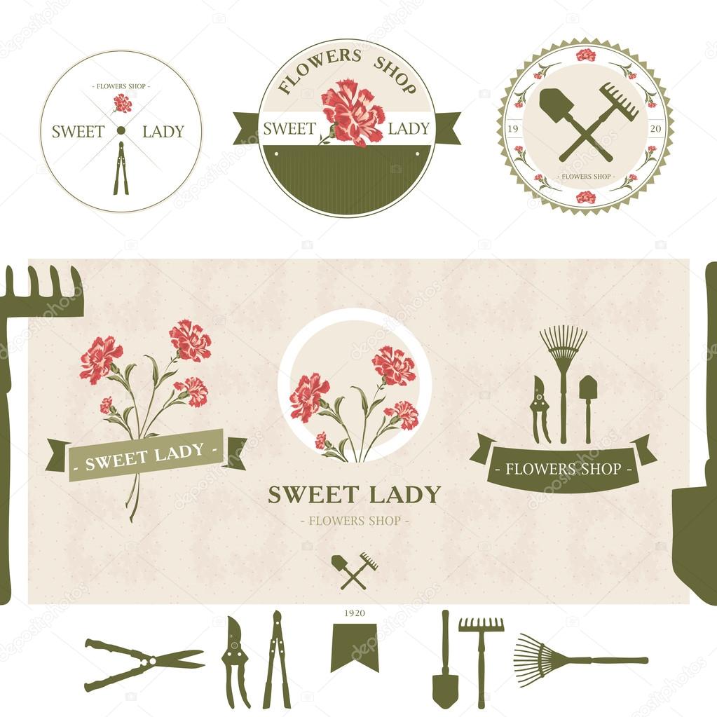 Set of flowers shop labels and design elements