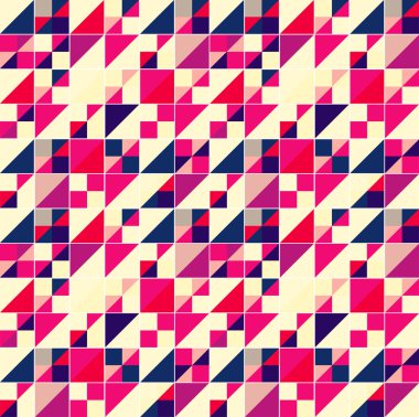 Geometrik şekillerin geri dönüş deseni. Renkli mozaik pankart. Geometrik hipster retro arka planında metnin için yer var. Retro üçgen arkaplan