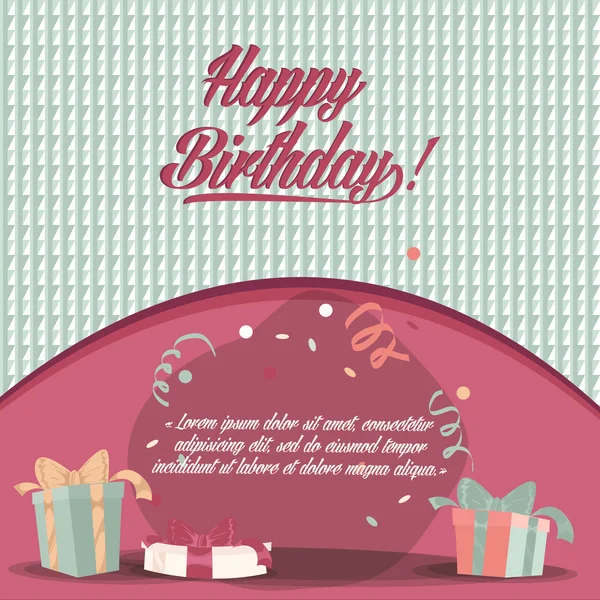 Retro vintage happy birthday card with gifts — Stock Vector