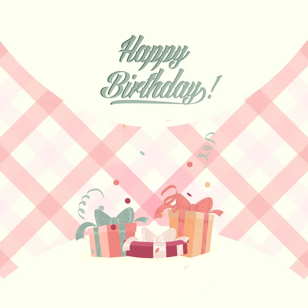 Retro vintage happy birthday card with gifts — Stock Vector