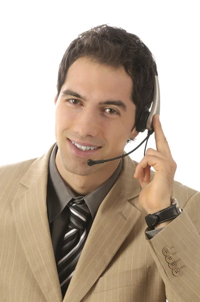 ヘッドセット付き携帯電話のビジネスマン — ストック写真