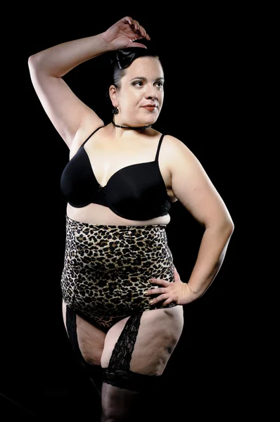 Big Girl in leo print lingerie — Stock Photo, Image