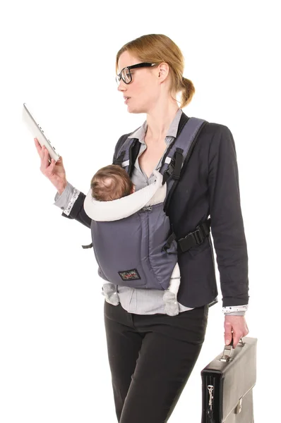 Businesswoman with baby and Tablet PC — Stock Photo, Image