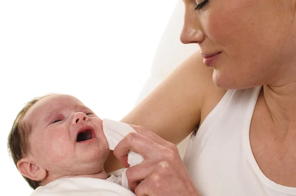 Mother with infant and tissue — Stock Photo, Image