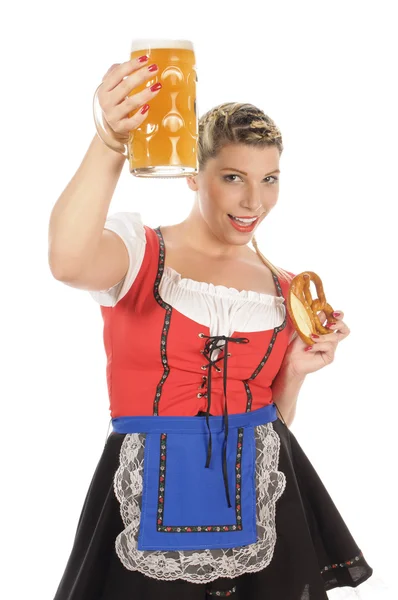 Bavarian woman holding glass of beer — Stock Photo, Image