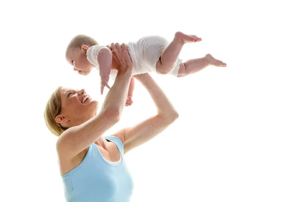 Mamafit met baby Rechtenvrije Stockfoto's