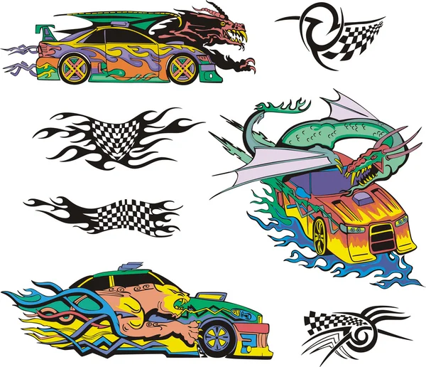 Monstres et voitures de course — Image vectorielle