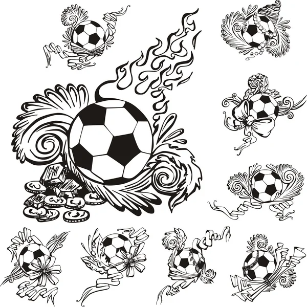 Soccer balls with embellishments — Stock Vector