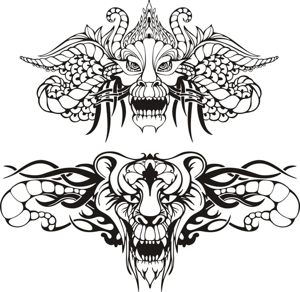 Symmetric animal tattoos — Stock Vector