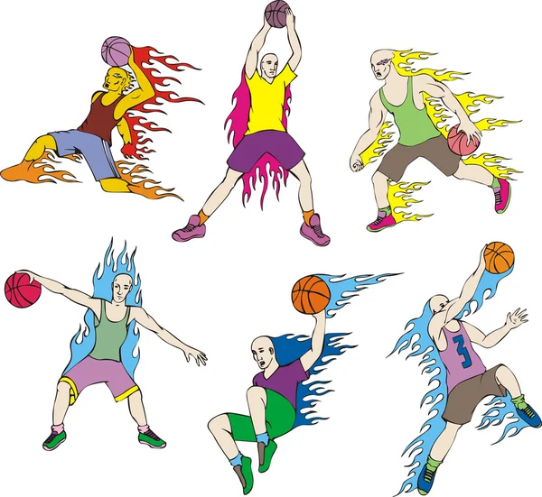 Basketball players with flames — Stock Vector
