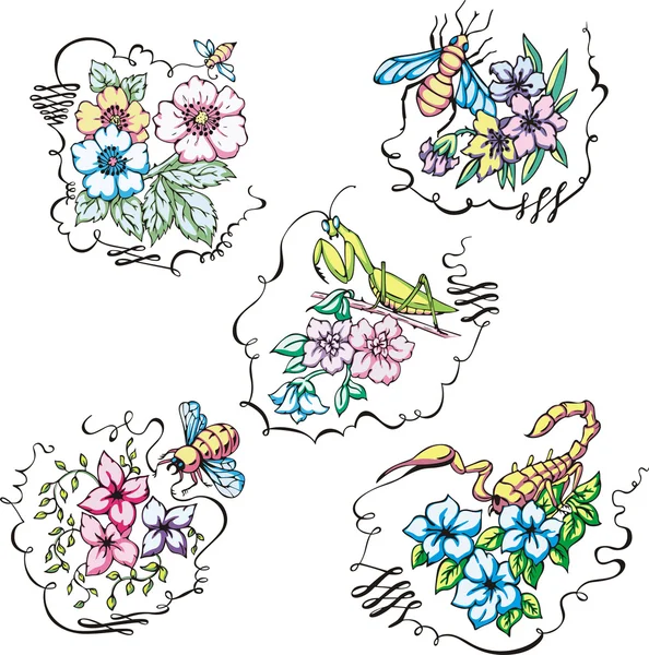 Çiçekli böcekler — Stok Vektör