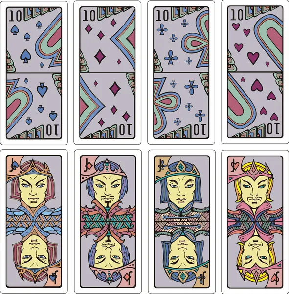 Des dizaines et des valets de cartes à jouer — Image vectorielle