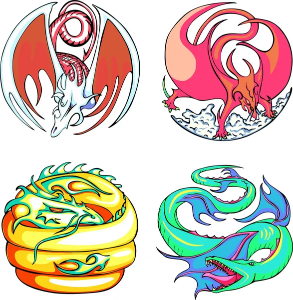 Round dragon designs — Stock Vector