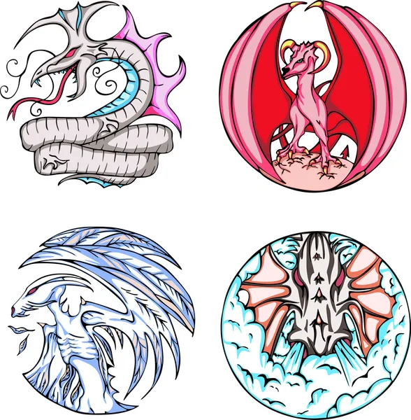 Round dragon designs — Stock Vector