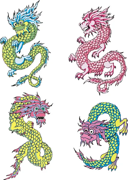 Lustige chinesische Drachen — Stockvektor