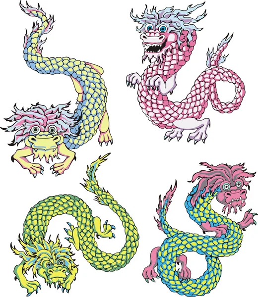 Divertidos dragones chinos — Vector de stock