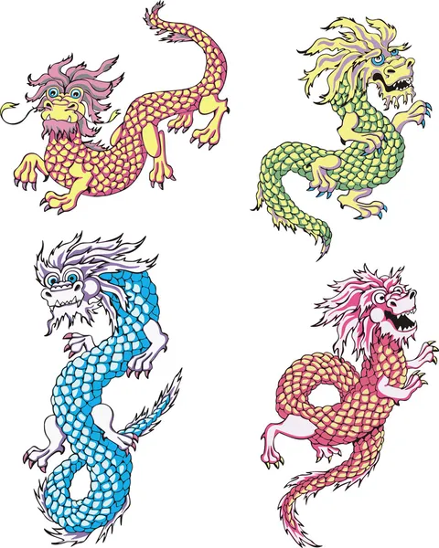 Divertidos dragones chinos — Vector de stock