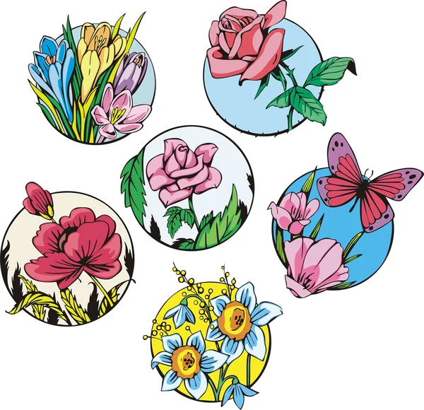 Diseños de flores redondas — Vector de stock