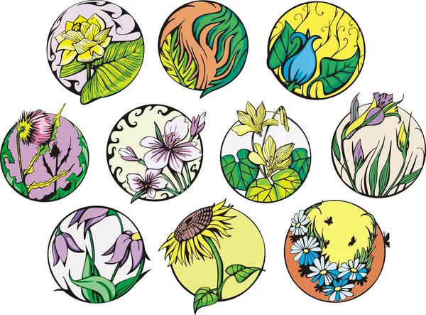 Motifs de fleurs rondes — Image vectorielle