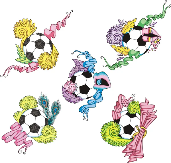Stylized soccer balls with ribbons — Stock Vector